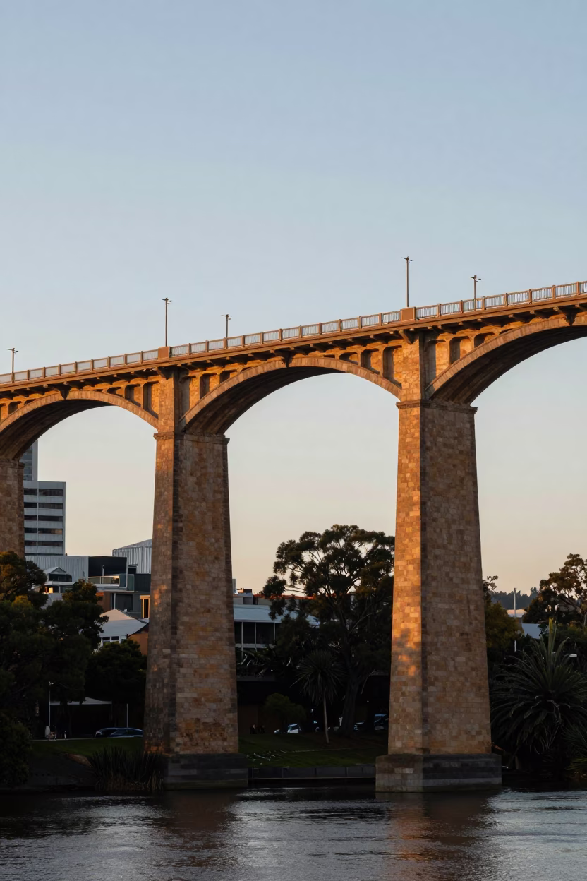 First Light Of Dawn on Viaduct Architecture in Adelaide in in Adelaide, South Australia, Australia
