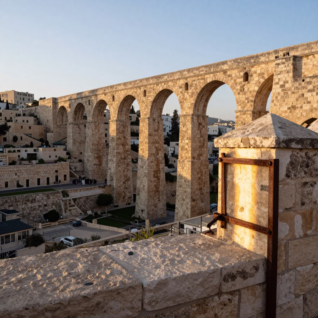 First Light on Amman's Seven Hills Stone Viaduct and Street Life in in Amman, Jordan