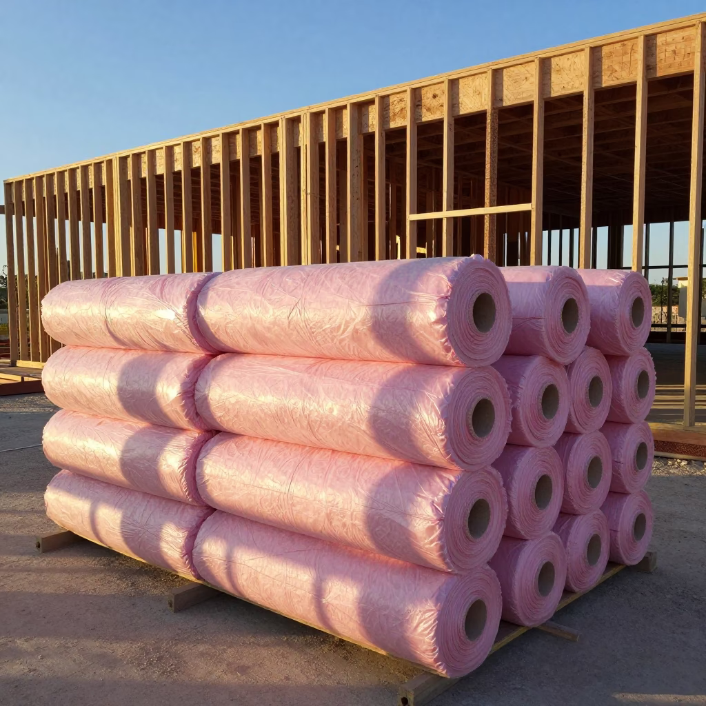 First Light on Austin Texas Commercial Construction Site Insulation Stack in in Austin, Texas, United States