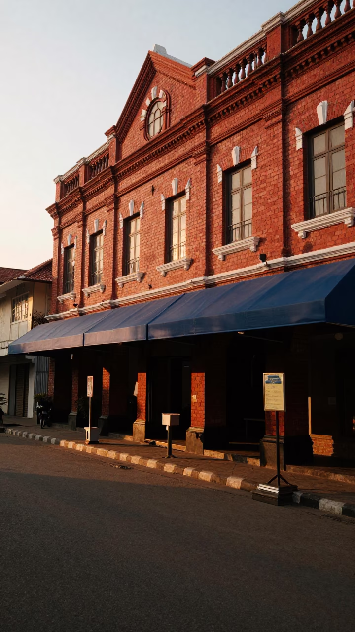 First Light on Chennai Street with Valet Stand and Headlight Reflections in in Chennai, India