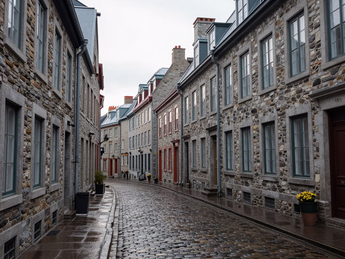 First Light on Cobblestone Street in Quebec City in in Quebec City, Quebec, Canada
