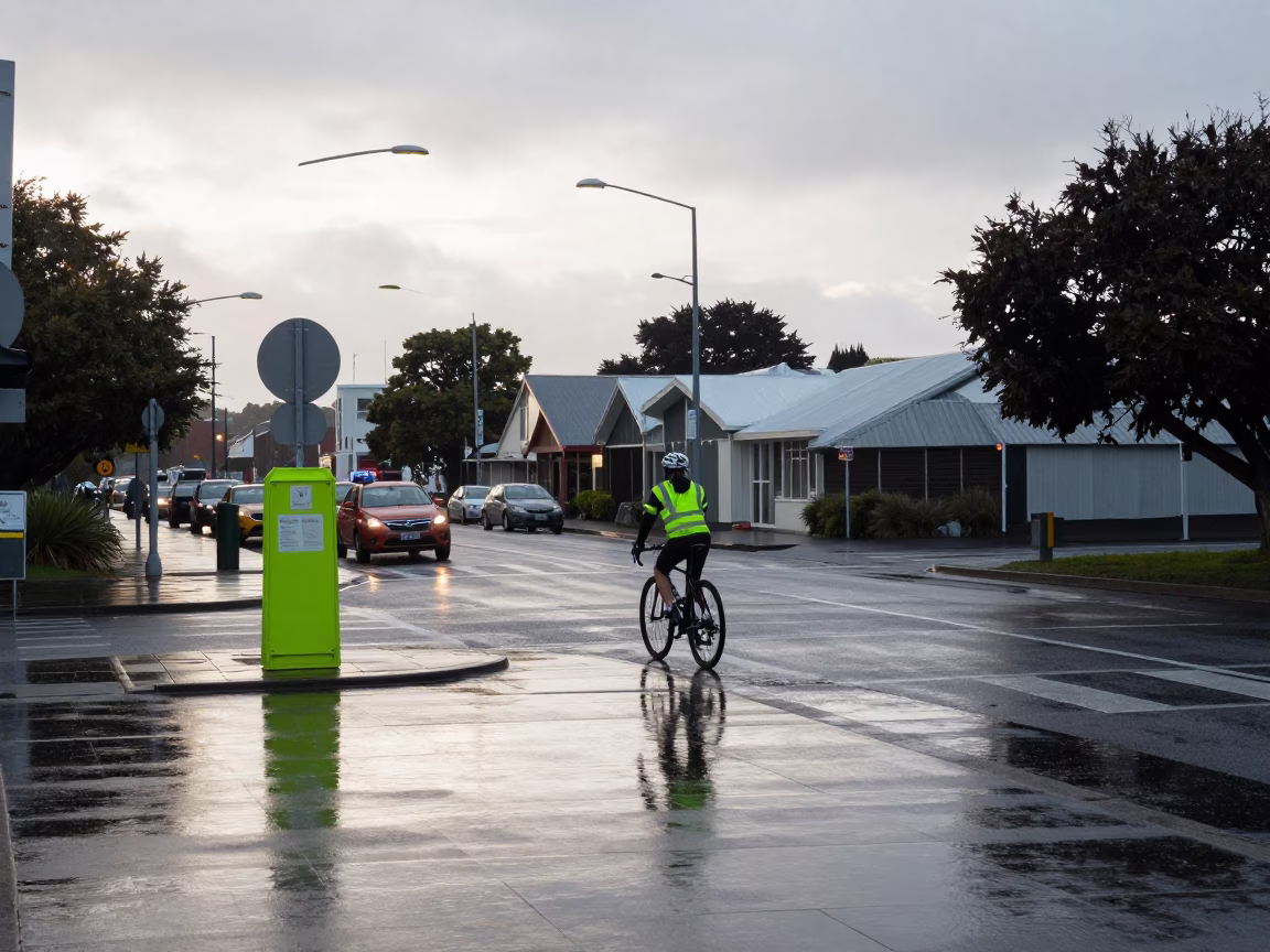 First Light on Cyclist in Christchurch in in Christchurch, New Zealand