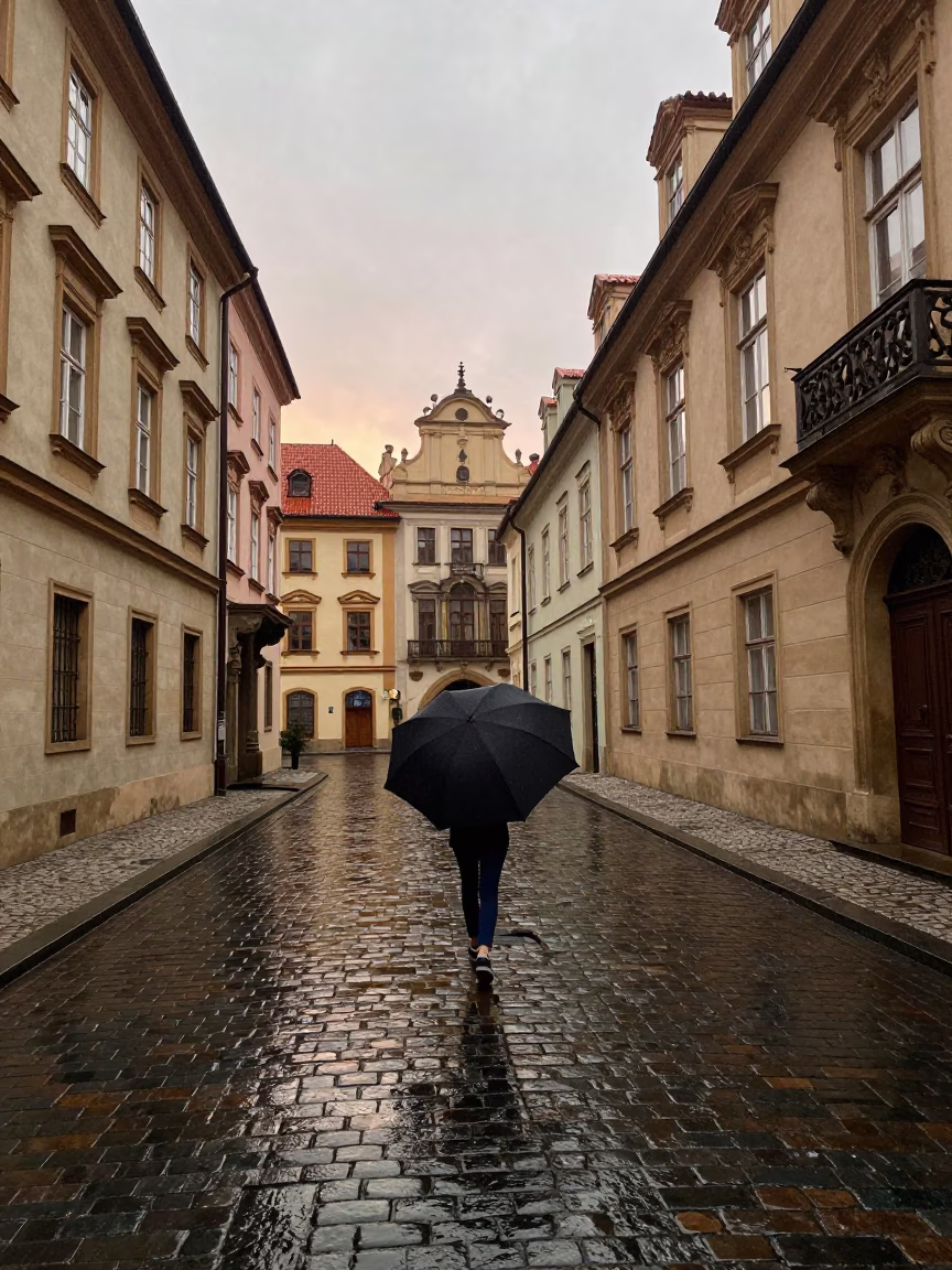 First Light on Figure in in Prague, Czech Republic