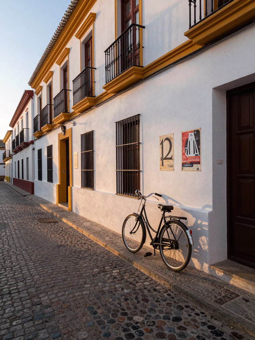 First Light on Granada Spain Street Scene with Colorful Vintage Details and Morning Activity in in Granada, Spain