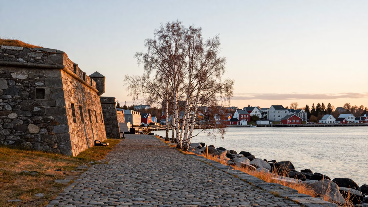 First Light on Halifax Waterfront with White Birch and Storm Drain in in Halifax, Nova Scotia, Canada