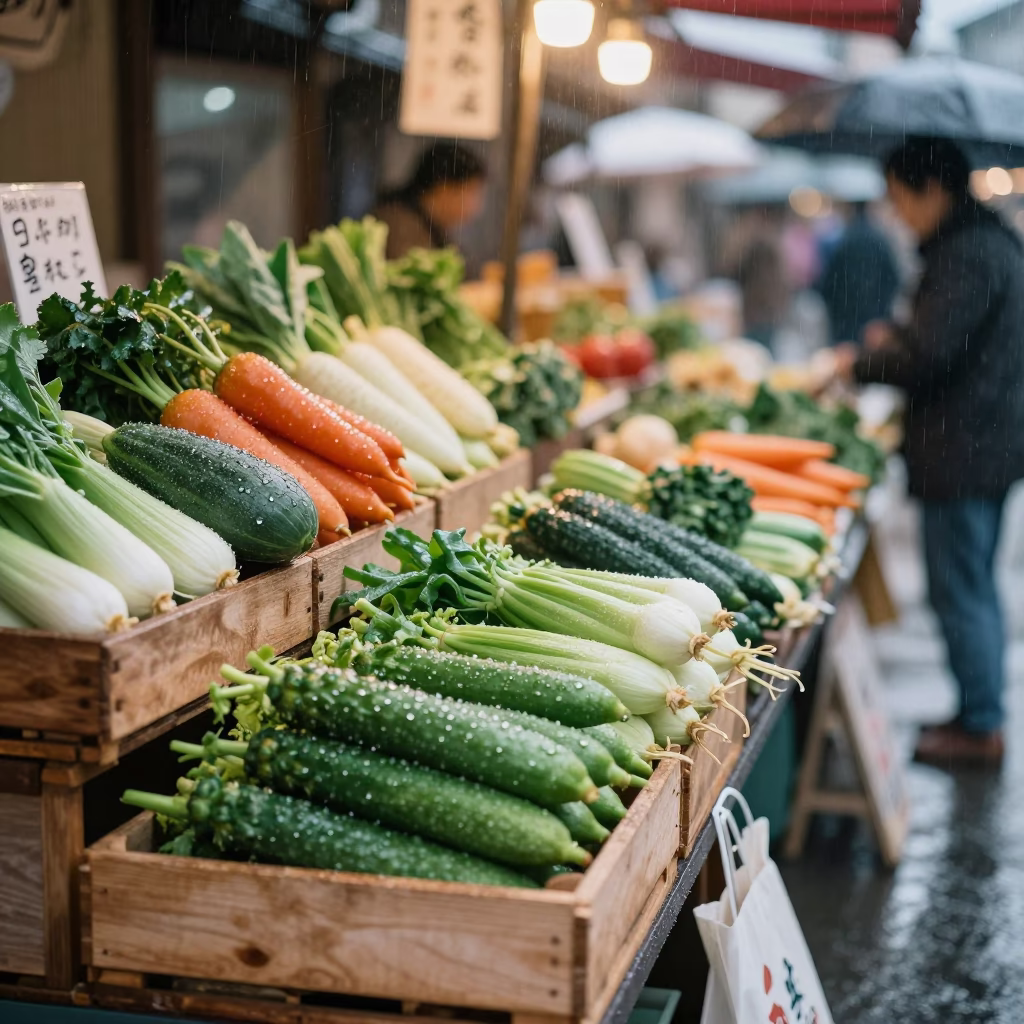First Light on Market Stall in Kyoto in in Kyoto, Japan