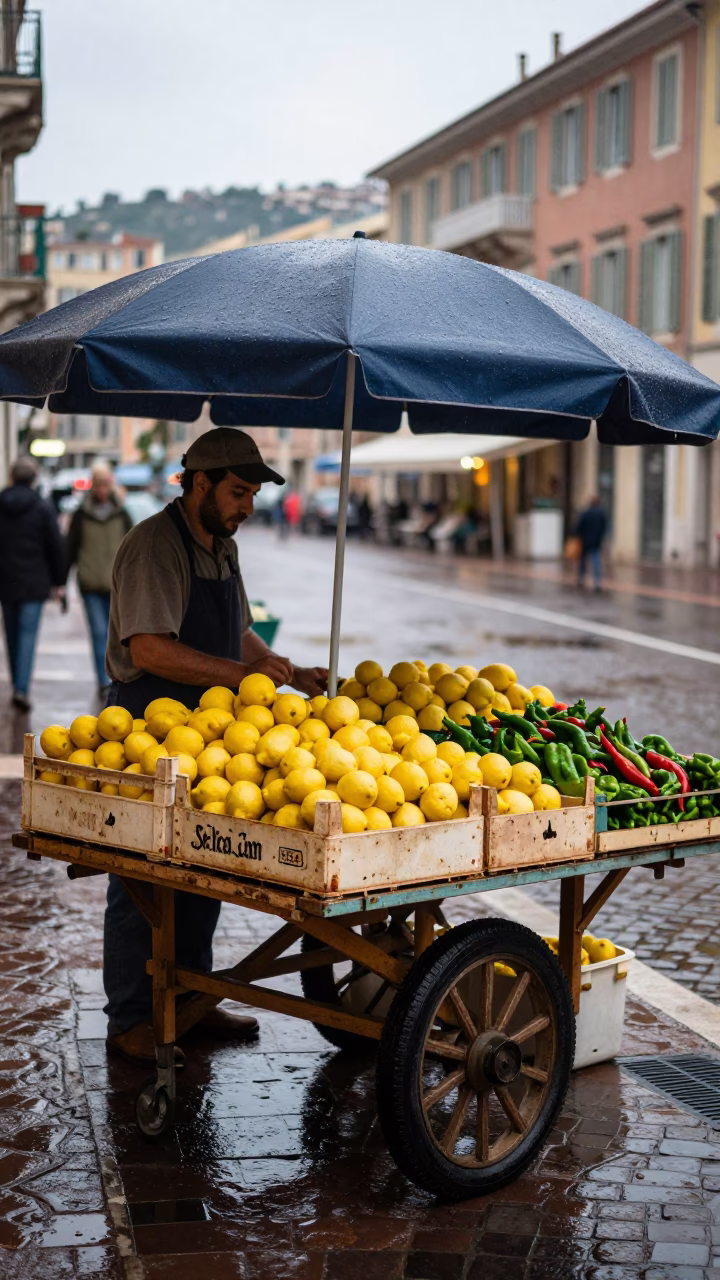 First Light on Market Stall in Nice in in Nice, France