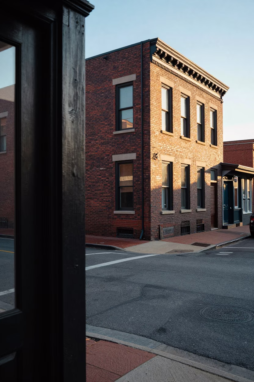 First Light on Nashville Street with Doorframe and Window Box in in Nashville, Tennessee, United States