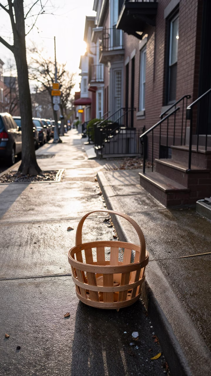 First Light on Philadelphia Street with Peg Basket and Glass Vase in in Philadelphia, Pennsylvania, United States