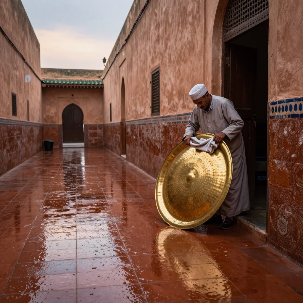 First Light on Rug Courtyard in Fez in in Fez, Morocco