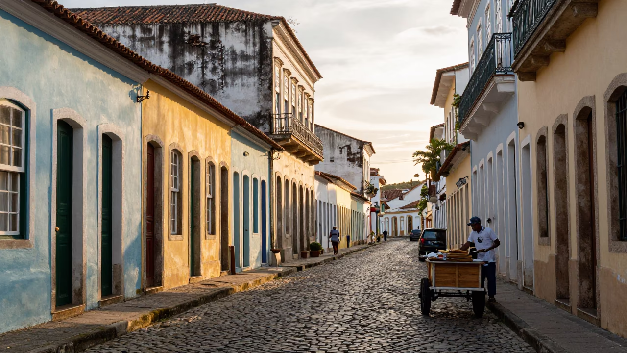 First Light on Salvador Bahia Street with Bread and Coffee Morning Routine in in Salvador, Brazil