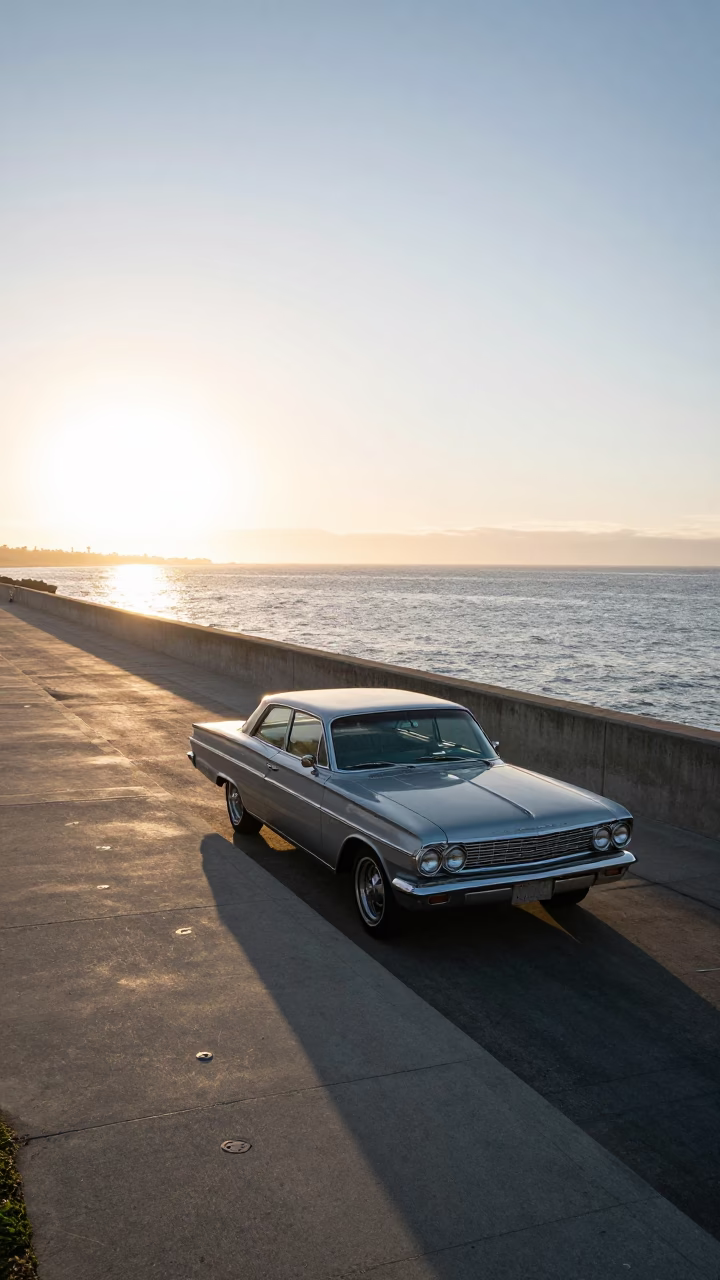 First Light on San Diego Harbor with Vintage Car and Coastal Architecture in in San Diego, California, United States