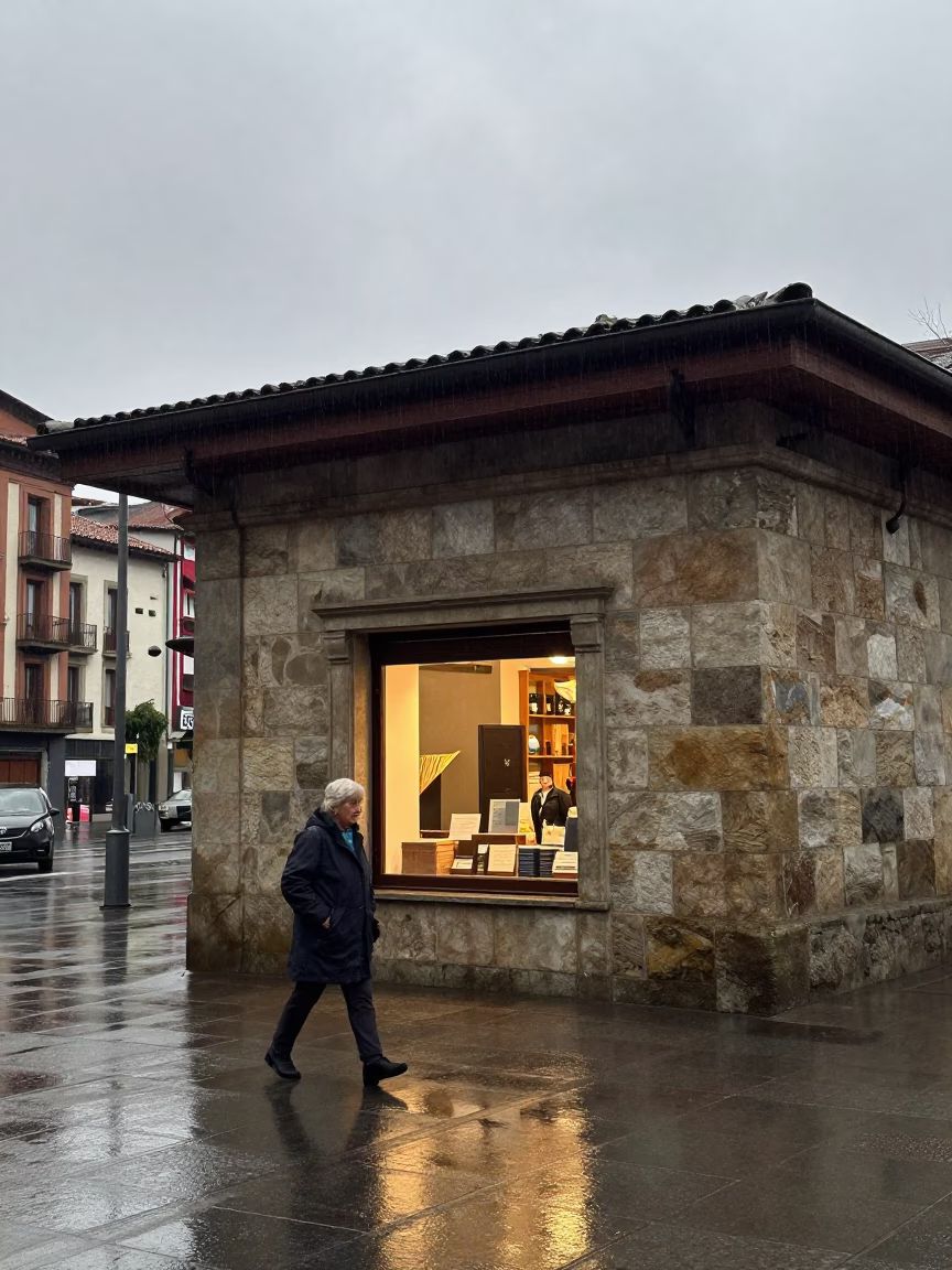First Light on Stone Architecture in Bilbao in in Bilbao, Spain