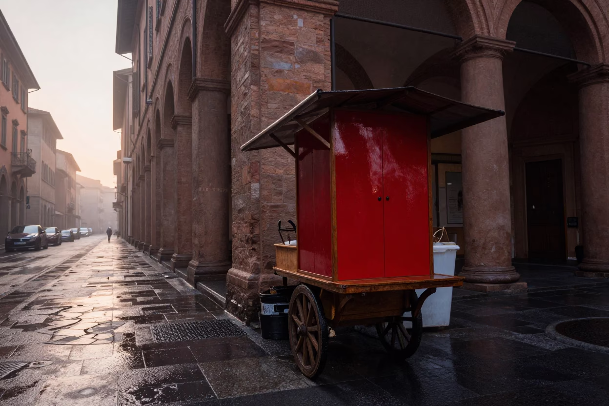 First Light on Street Corner in Bologna in in Bologna, Italy