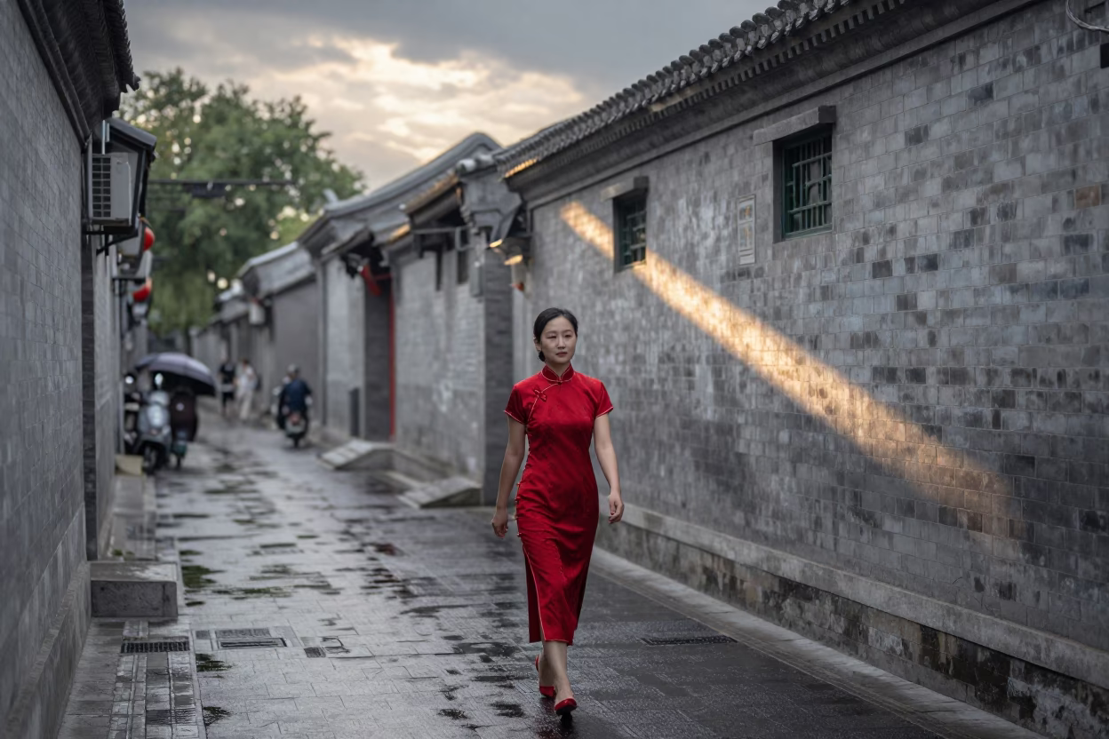 First Light on Woman in Beijing in in Beijing, China