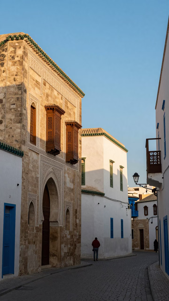 First light over Tunis Medina historic architecture and street life in in Tunis, Tunisia