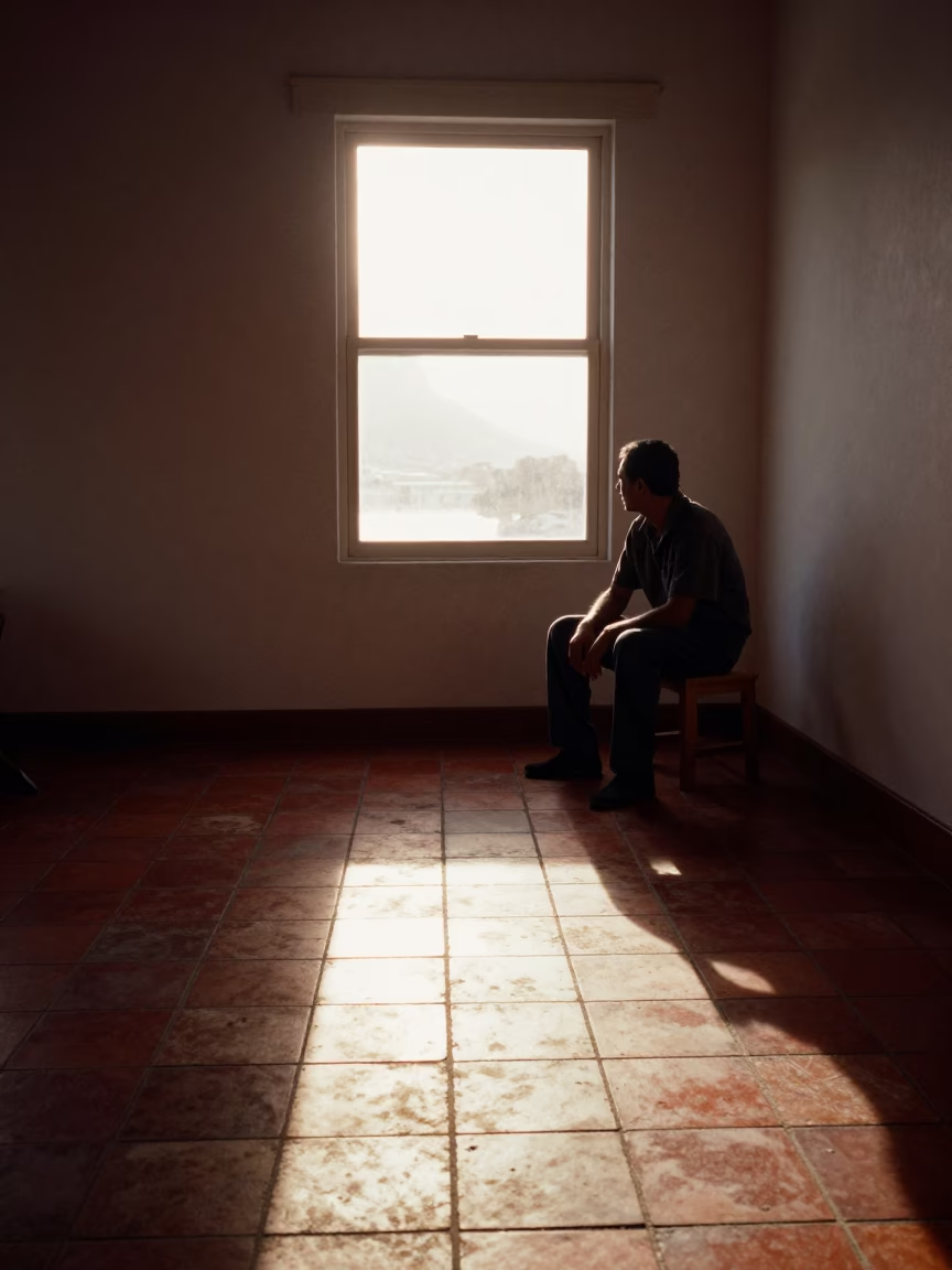 First Light Sun Stripe Across Floor Tiles in Cape Town in in Cape Town, South Africa