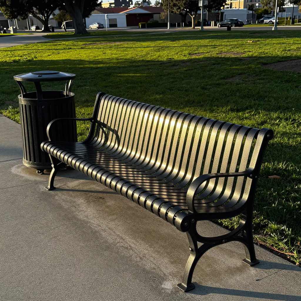 First Light Sun Stripe Across Handle at Los Angeles Garden Benches in in Los Angeles, California, United States