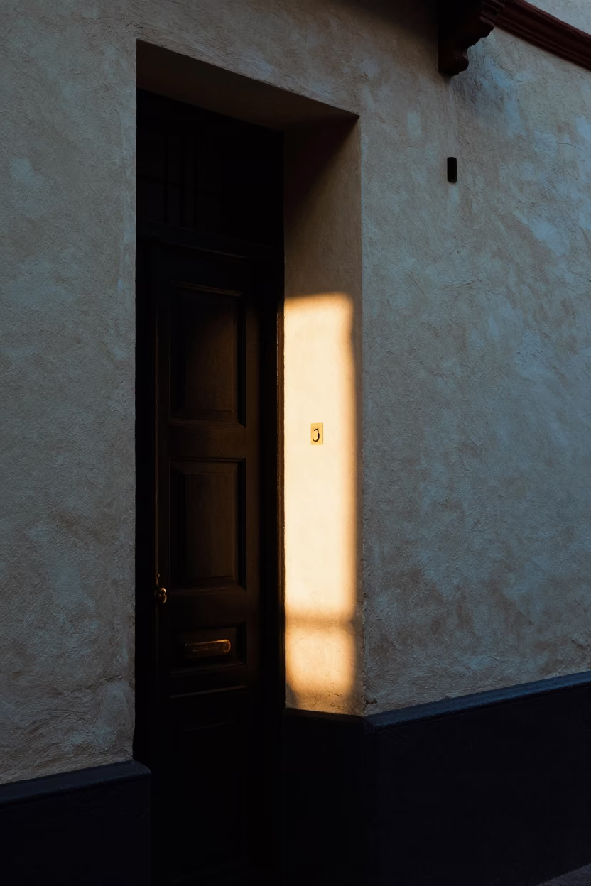 First Light Sunlight Stripe Across Traditional Buenos Aires Doorframe in Argentina Morning in in Buenos Aires, Argentina