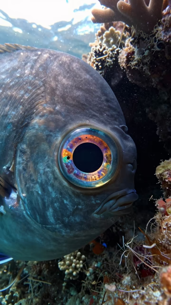 Fish Eye Reflection of Cebu Reef in Dawn Light in beside a reef crevice under clear water near Cebu