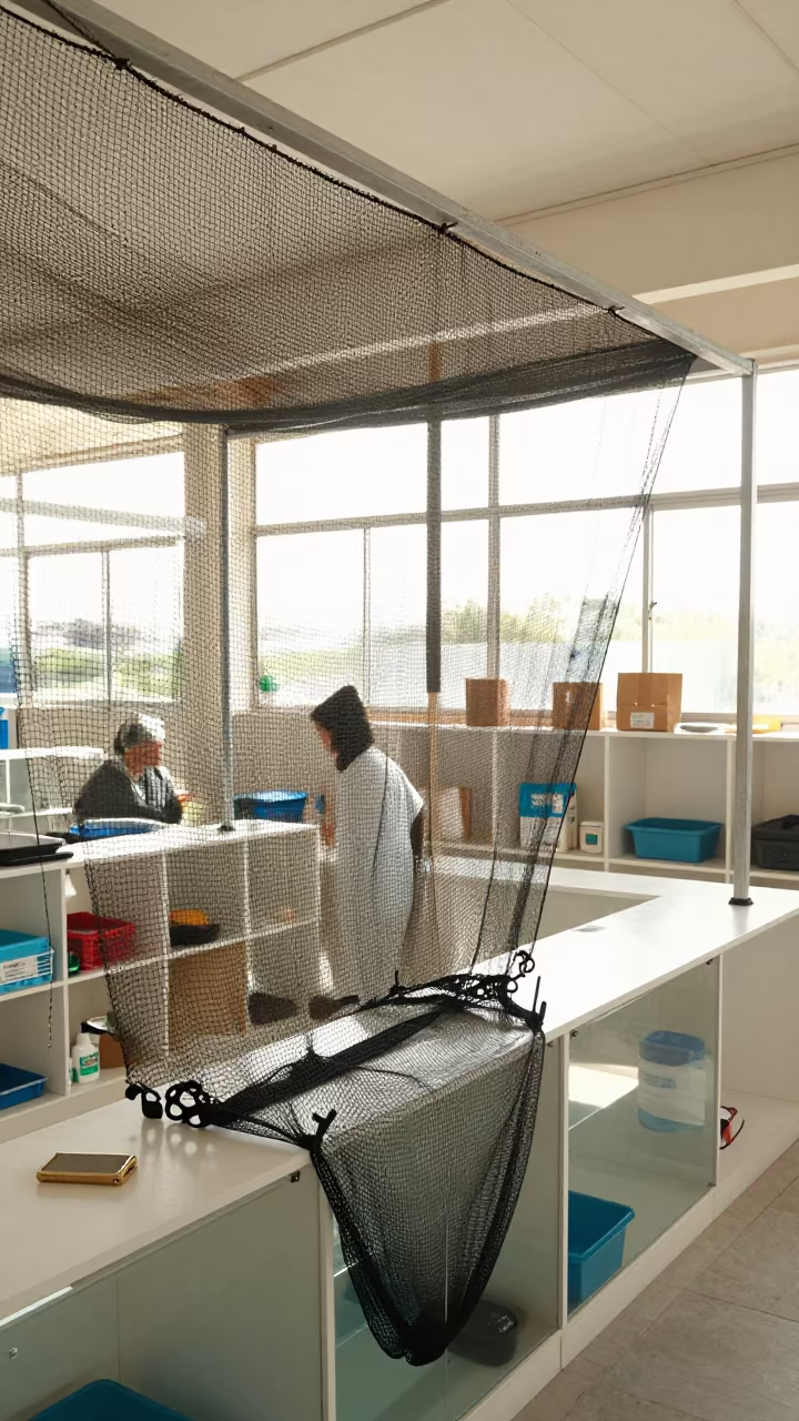 Fish Net Hook Rail in Adoption Room Ar Ramtha in inside an adoption room near Ar Ramtha