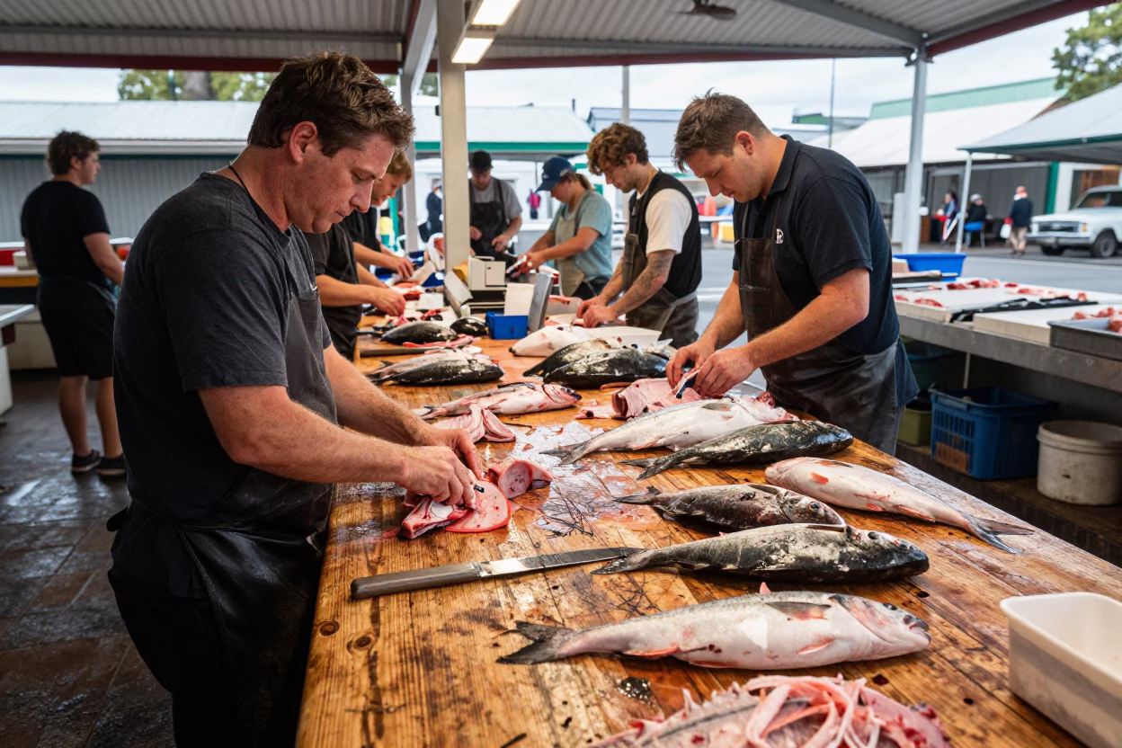 Fish Preparation in Hobart in in Hobart, Tasmania, Australia