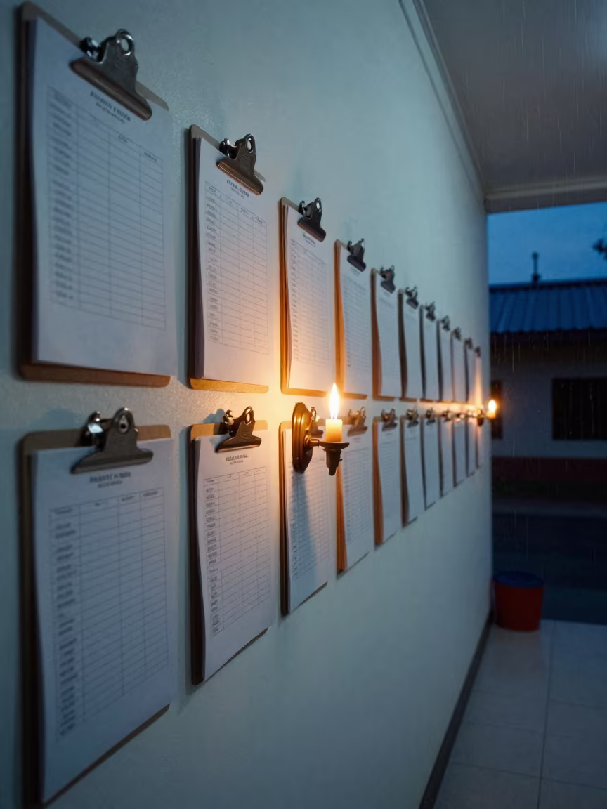 Fish Quarantine Clipboard Wall in Mandalay in in a boarding kennel corridor in Mandalay