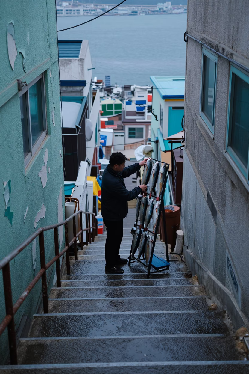 Fish Rack in Busan in in Busan, South Korea
