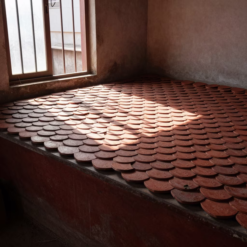 Fish Scale Roof Pattern Market Stall Amravati in at a market stall counter in Amravati