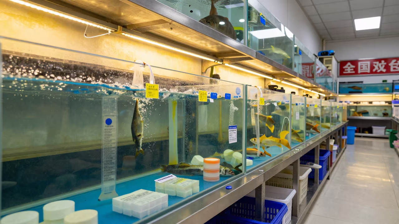 Fish Shipping Bench in Jinan Pet Store Aisle in inside a pet store aisle in Jinan