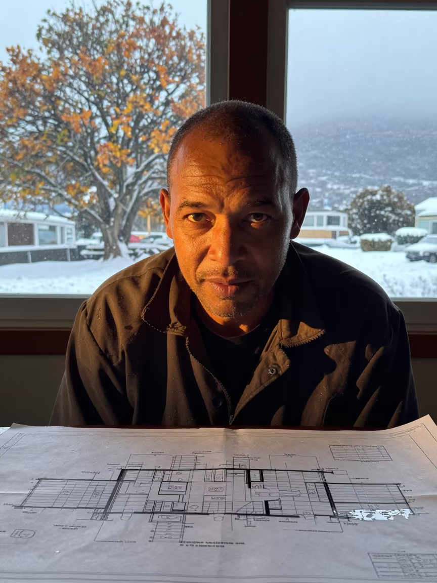 Fish Smoker Portrait Under Tungsten and Snow in in Woodstock, Cape Town