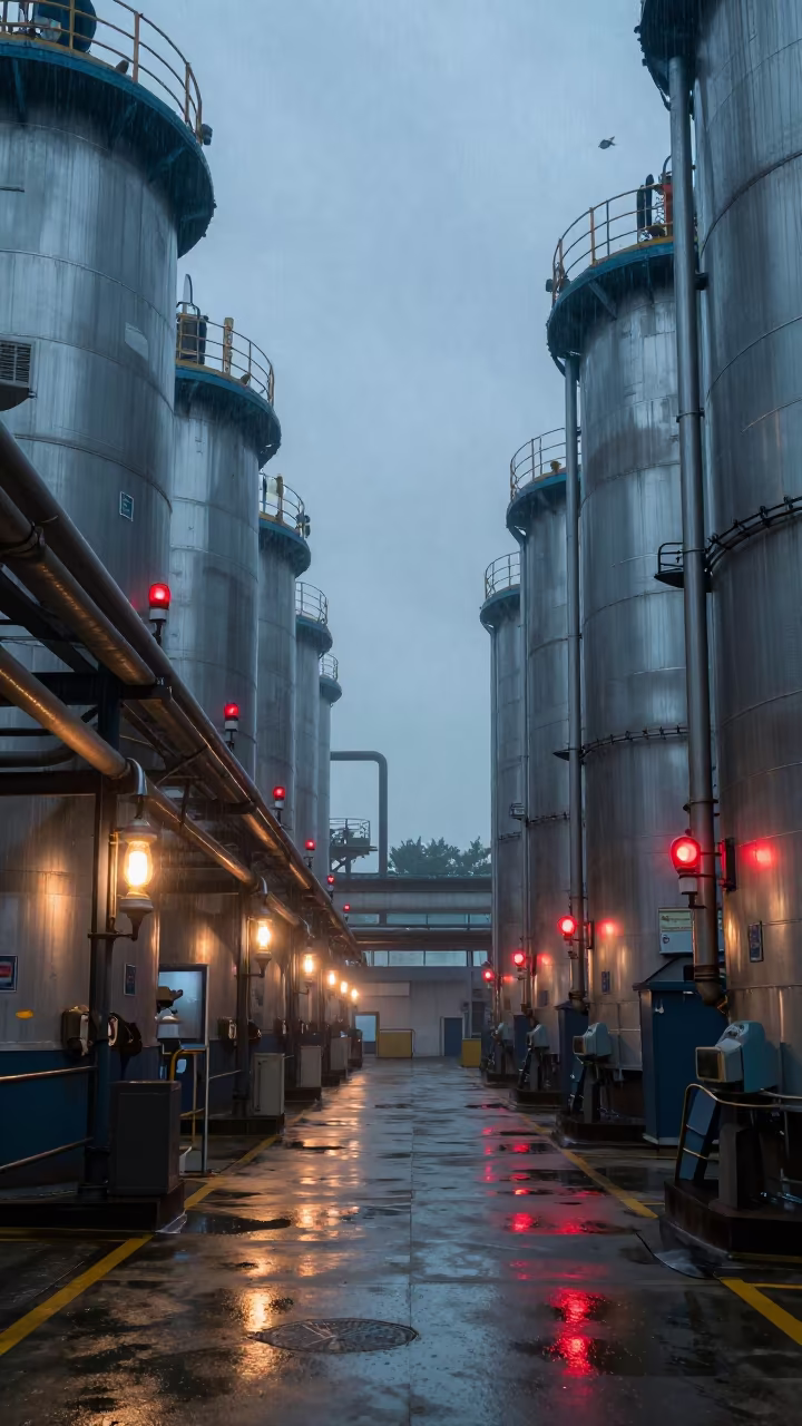 Fish Swim Through Turbine Hall Dusk Glow in in a turbine hall near Yogyakarta