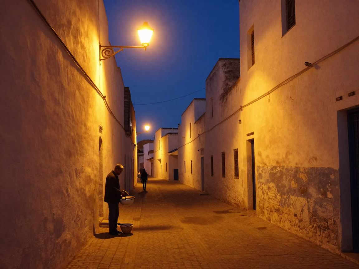 Fisherman after dark in Essaouira in in Essaouira, Morocco