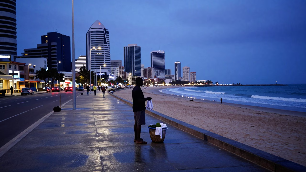 Fisherman at Blue Hour in Durban in in Durban, South Africa