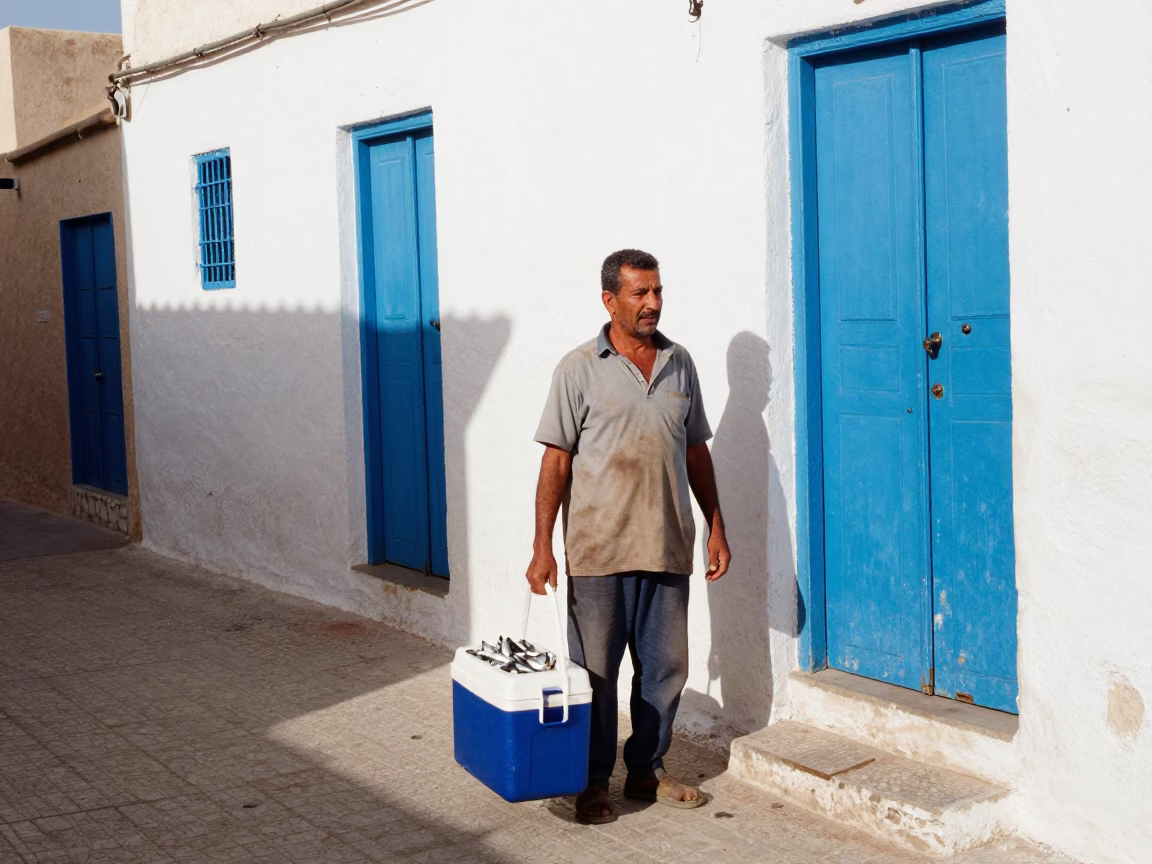 Fisherman at Late Morning Light in in Essaouira, Morocco