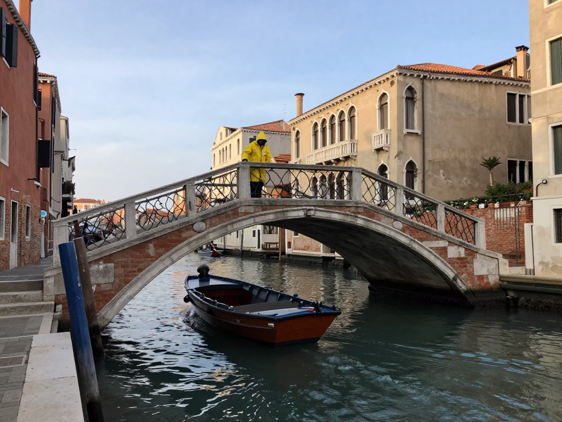 Fisherman at Noon Light in in Venice, Italy