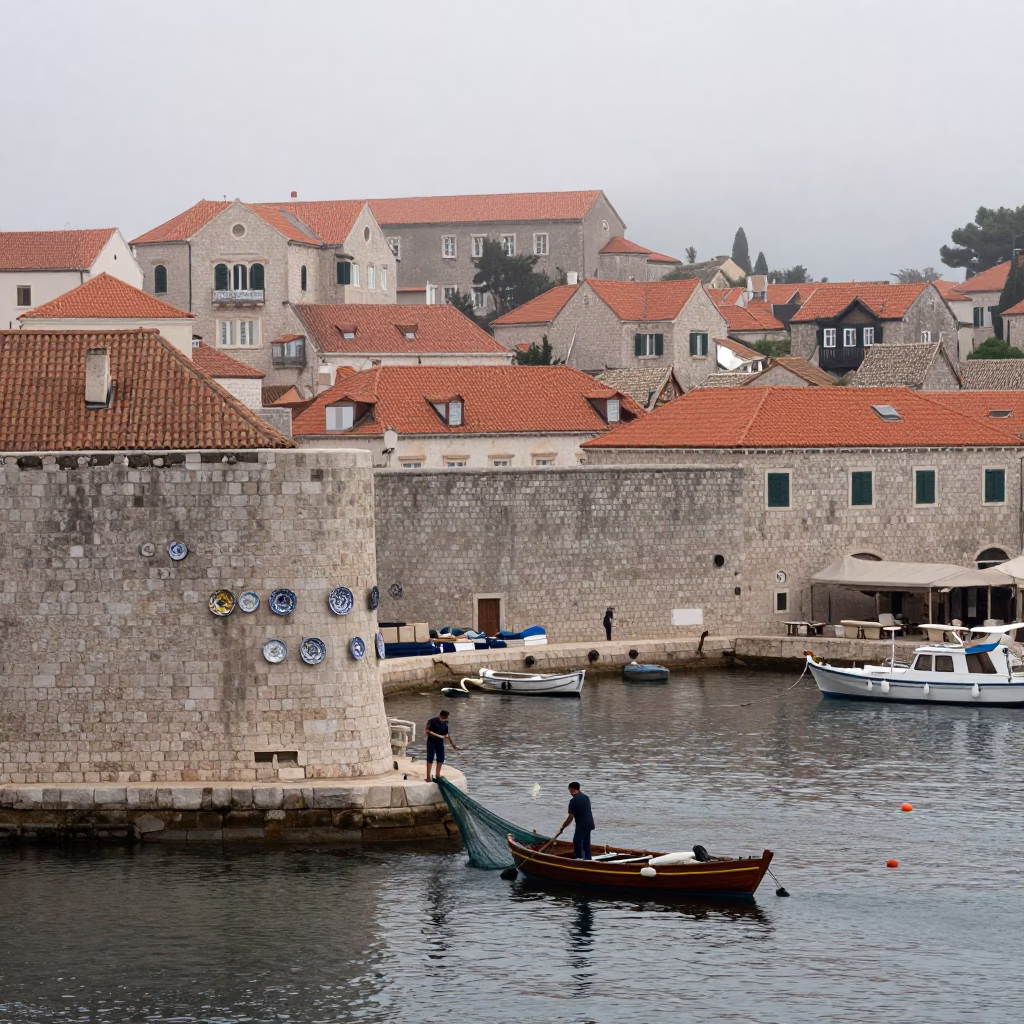Fisherman in Dubrovnik at Dawn Light in in Dubrovnik, Croatia