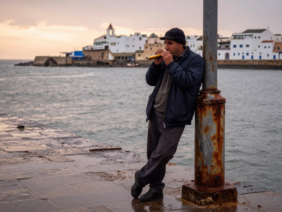 Fisherman in Essaouira at Dusk Light in in Essaouira, Morocco