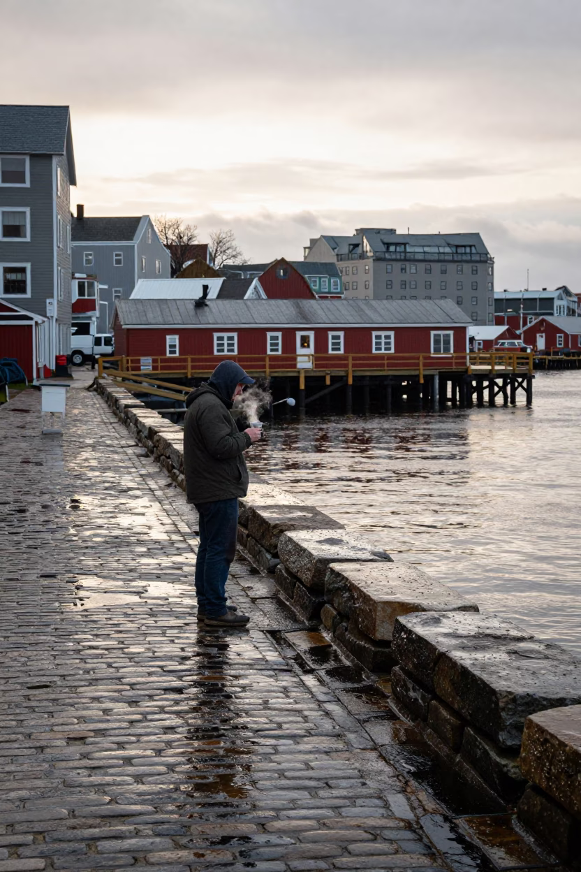 Fisherman in Halifax at First Light in in Halifax, Nova Scotia, Canada