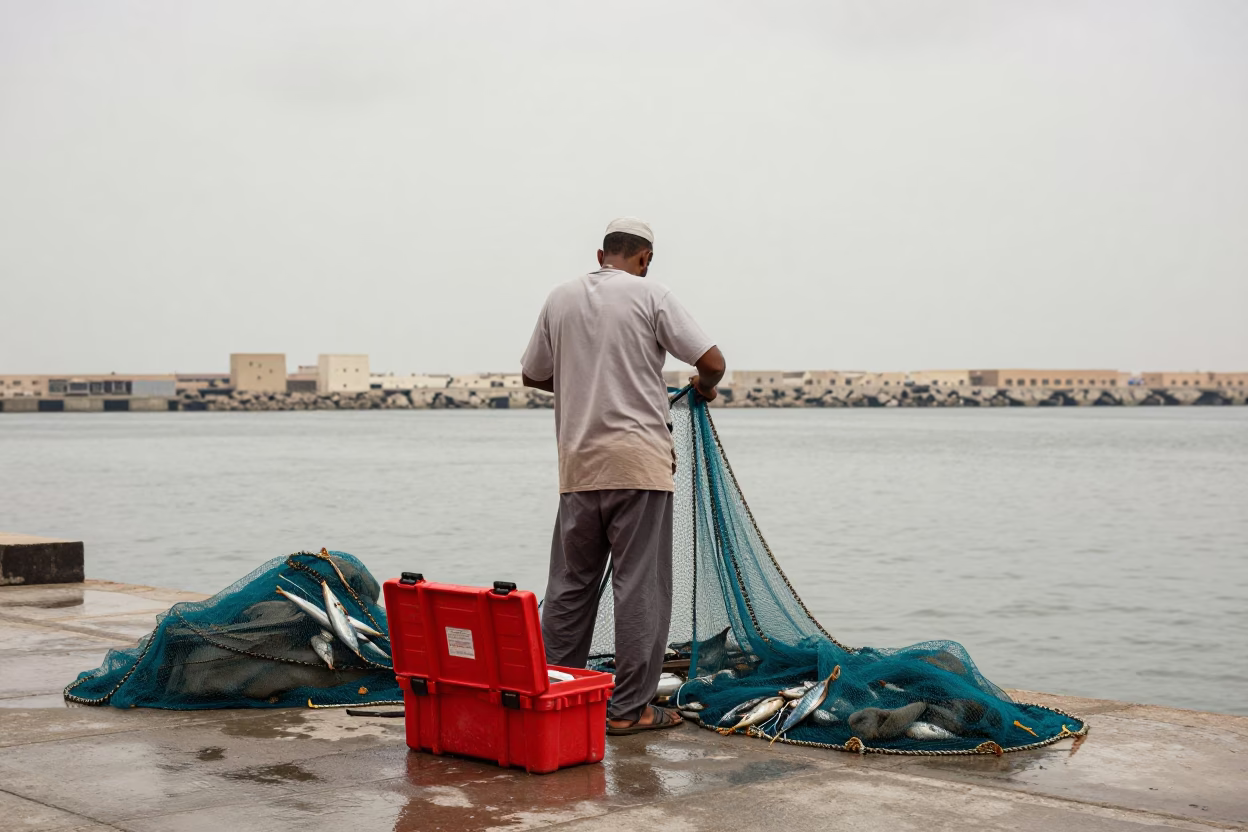 Fisherman in Muscat at Midday Light in in Muscat, Oman