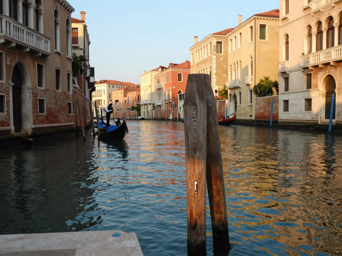 Fisherman in Venice at Evening Light in in Venice, Italy