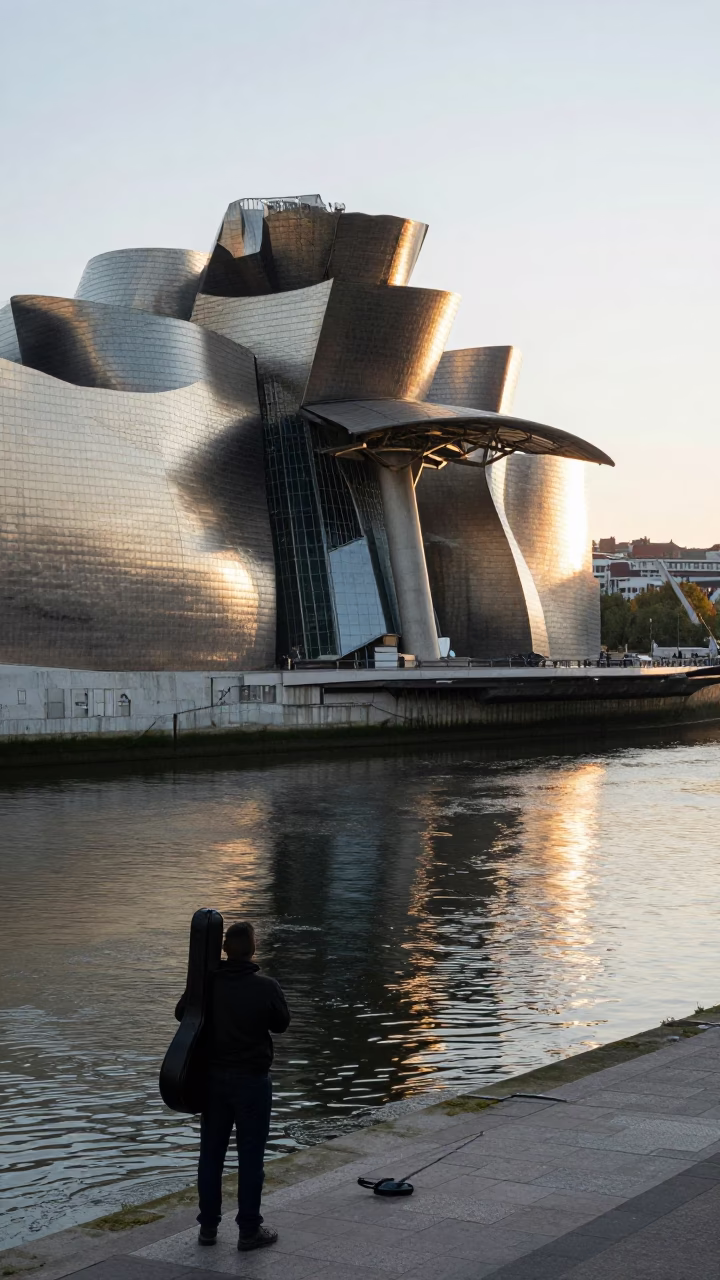 Fisherman just after sunrise in Bilbao in in Bilbao, Spain