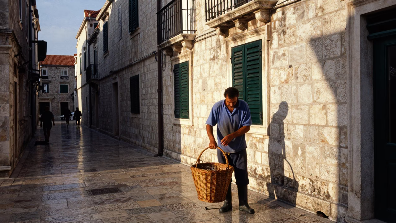 Fisherman just after sunrise in Dubrovnik in in Dubrovnik, Croatia