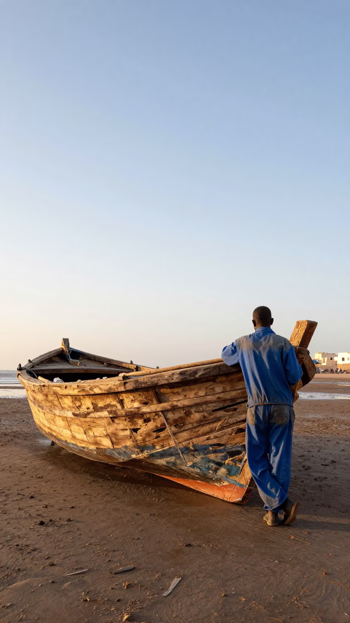 Fisherman just after sunrise in Essaouira in in Essaouira, Morocco