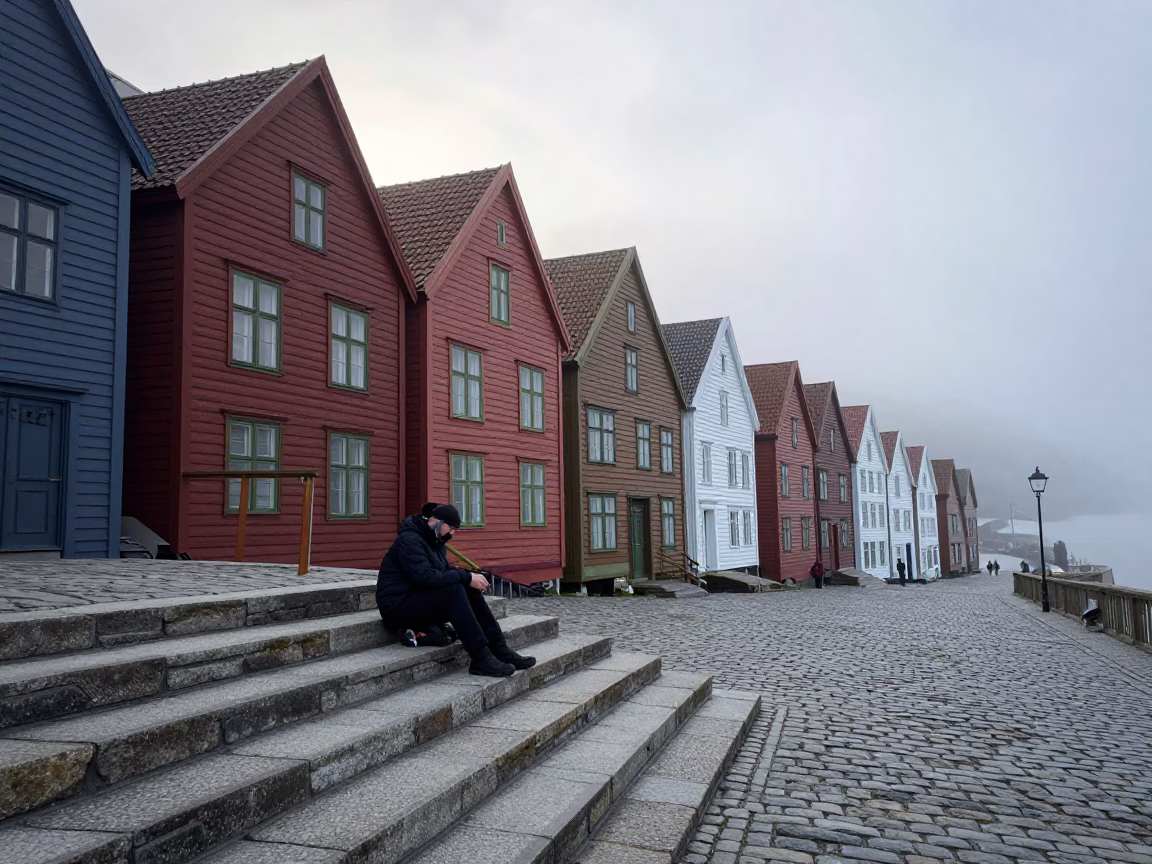 Fisherman Pausing in Bergen in in Bergen, Norway