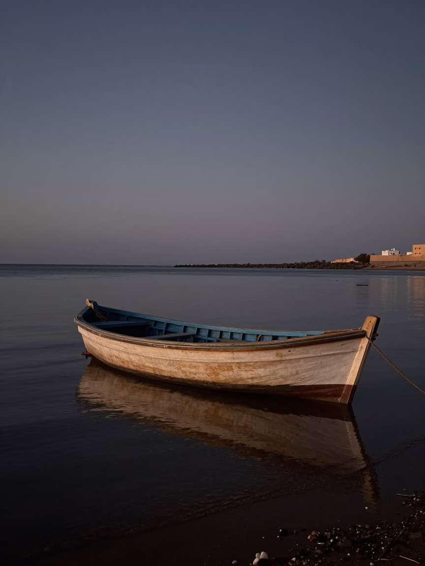 Fishing Boat in Essaouira at The Predawn Darkness Light in in Essaouira, Morocco