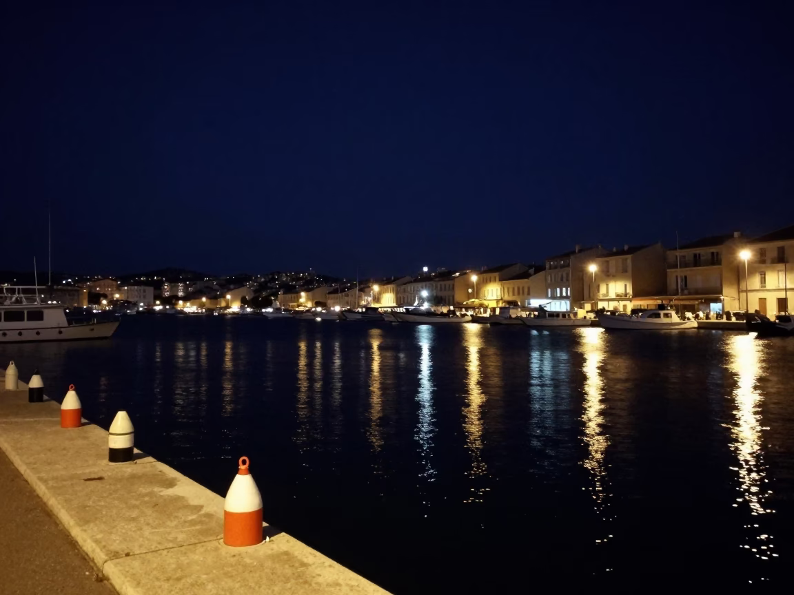 Fishing Floats in Marseille at The Deepest Night Sky Light in in Marseille, France