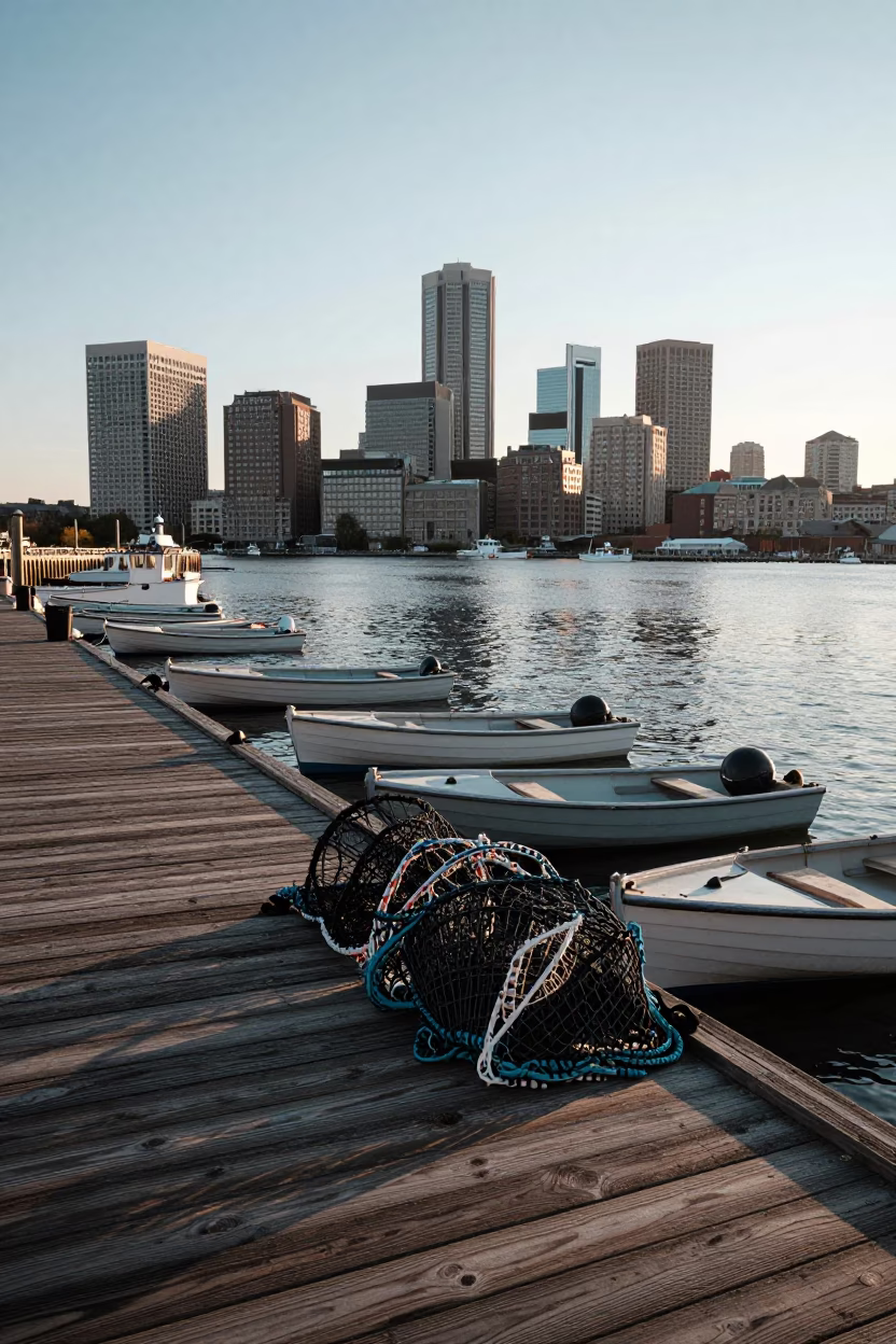 Fishing Gear in Boston at As First Light Reaches The Scene in in Boston, Massachusetts, United States