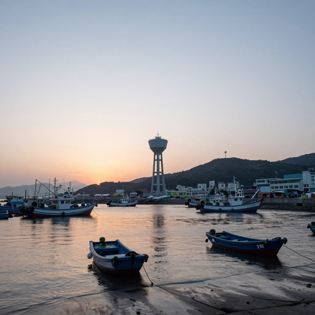 Fishing Port in Busan at Nautical Dawn Light in in Busan, South Korea