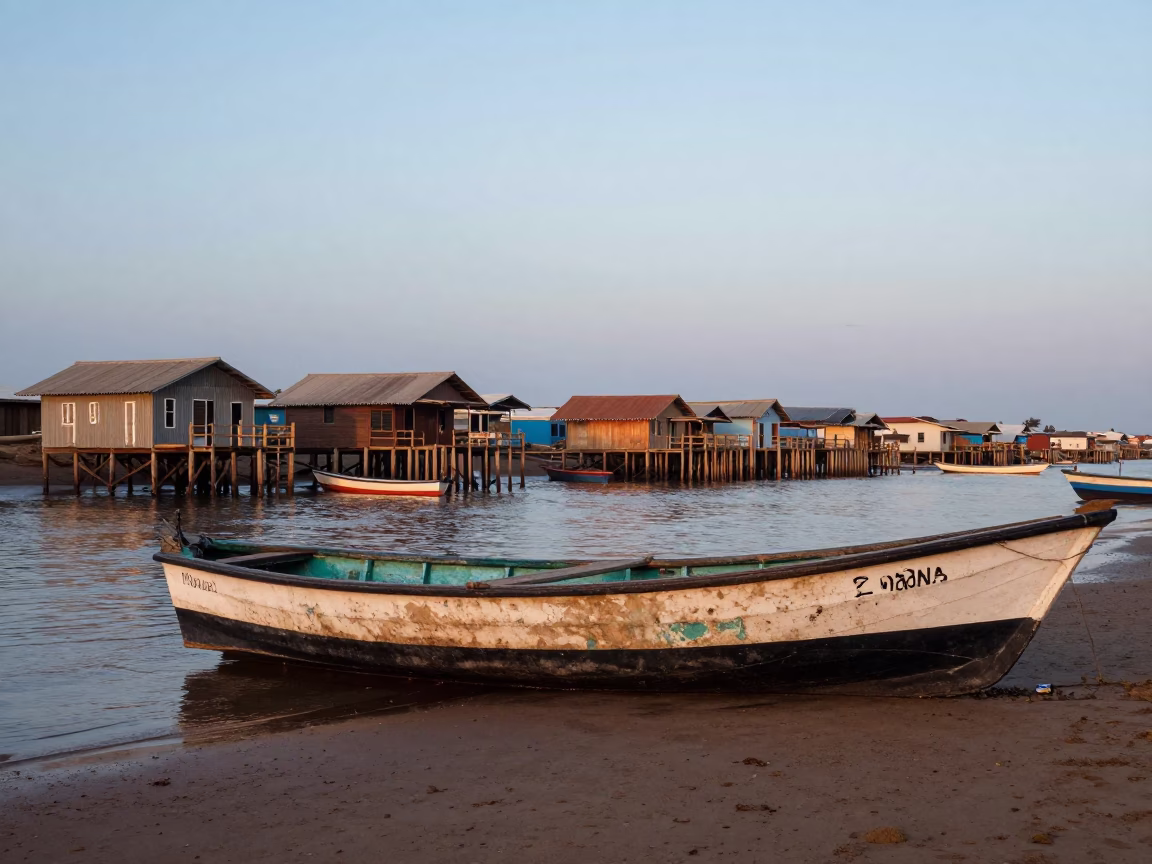 Fishing Village in Accra at First Light Of Dawn in in Accra, Ghana